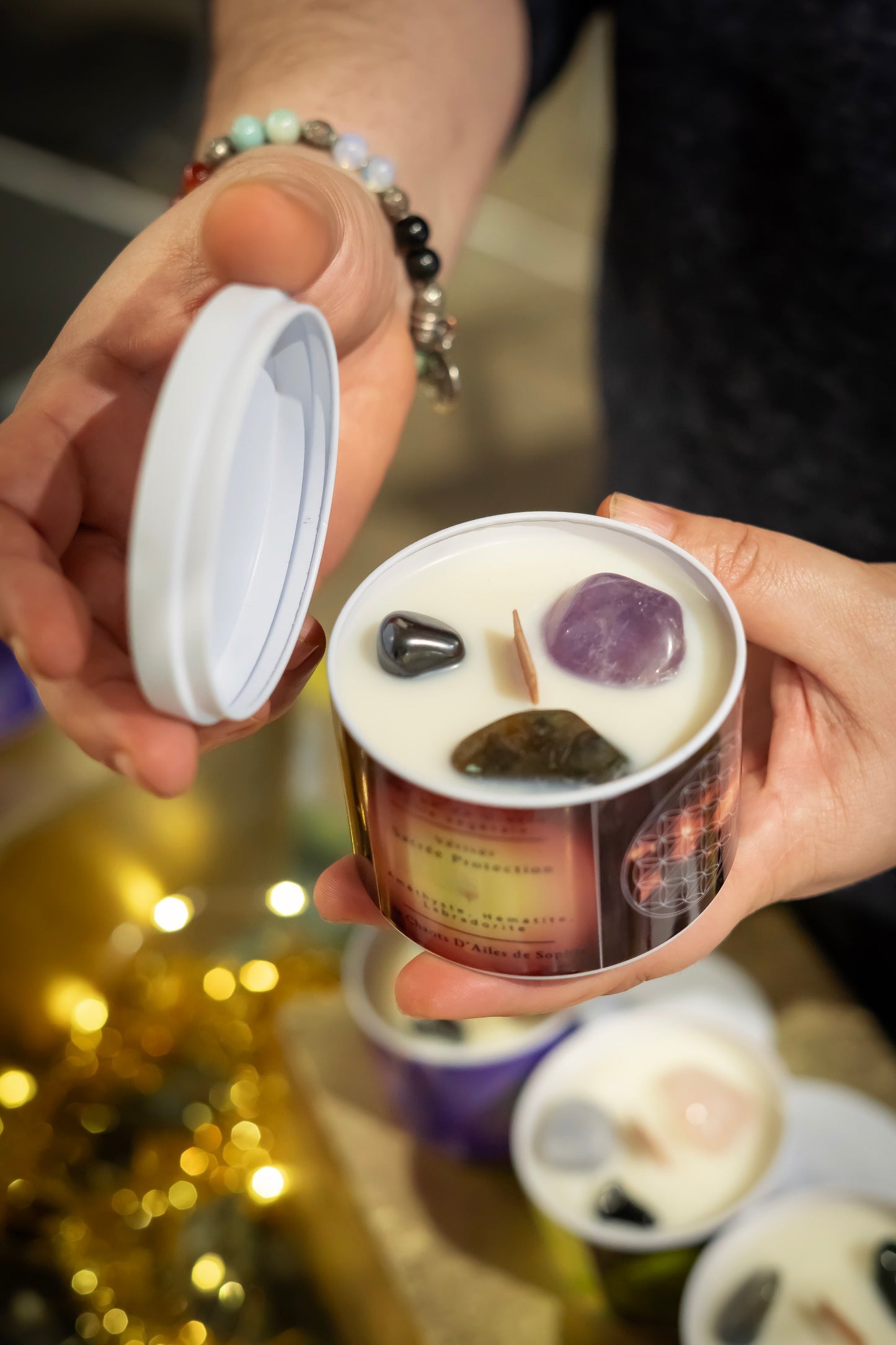 Coffret rituel Sacrée Protection – Bougie vibratoire & disque de sélénite Métatron ✨