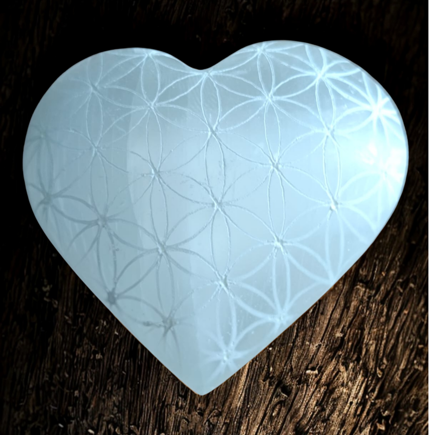 🧡 Cœur en Sélénite – Fleur de Vie